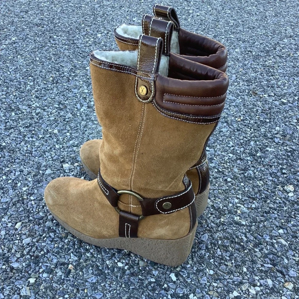 Cole Haan Suede Wedge Boots with Fur Lining and‎ Buckle Accent Women's Size 7B